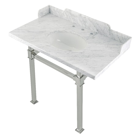 Kingston Brass 36 Carrara Marble Console Sink with Stainless Steel Legs, Marble WhitePolished Nickel LMS36MOQ6